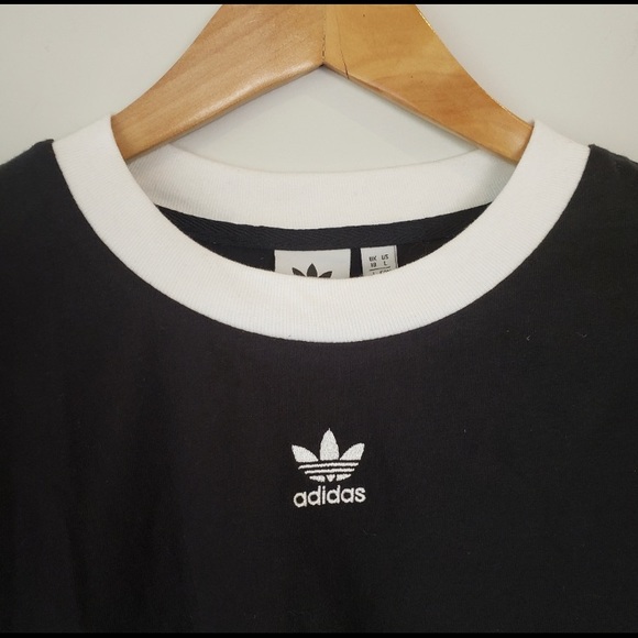 Adidas Originals Black Crop Top Trefoil T-Shirt - Picture 5 of 8